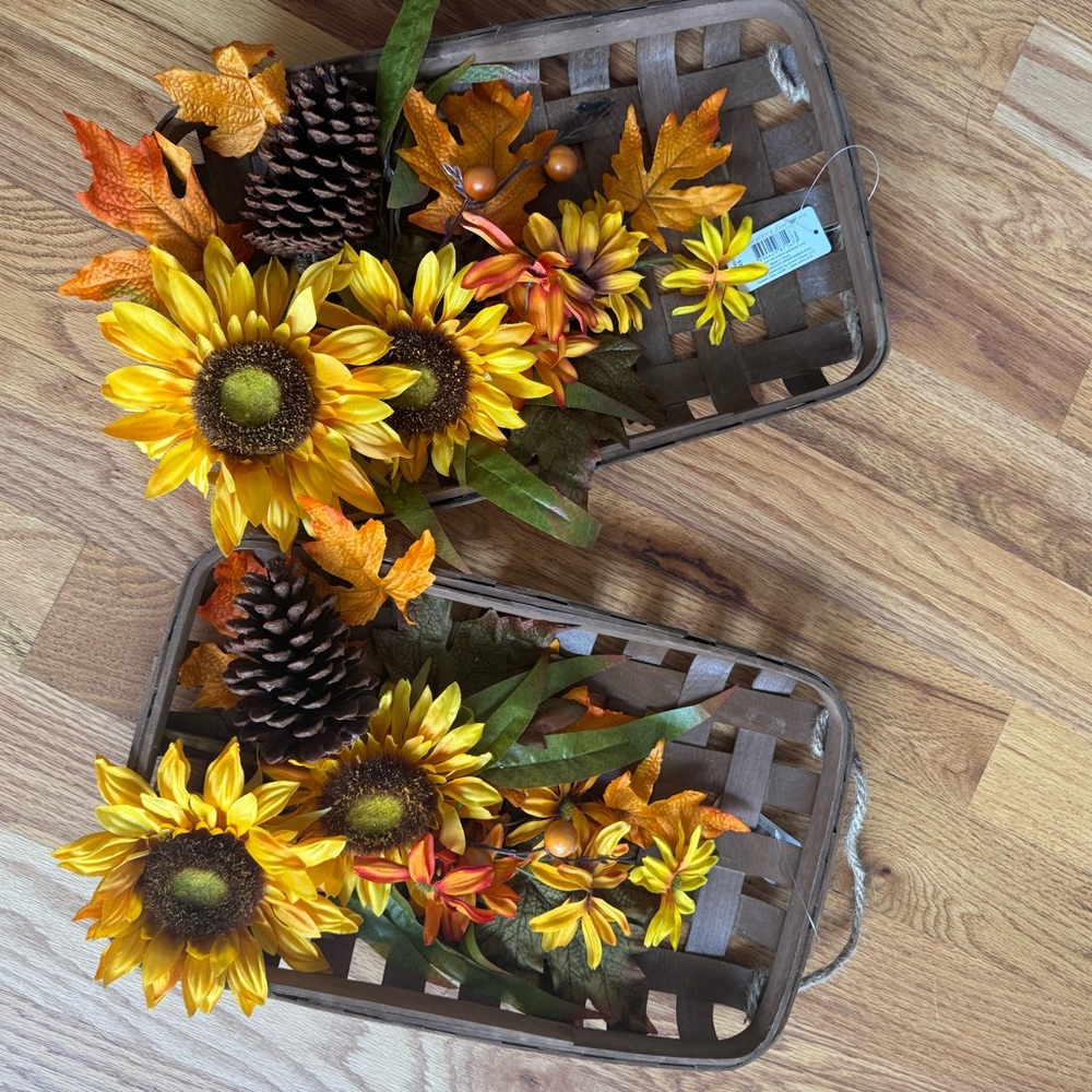 Autumn Sunflower Hanging Basket with Pinecones